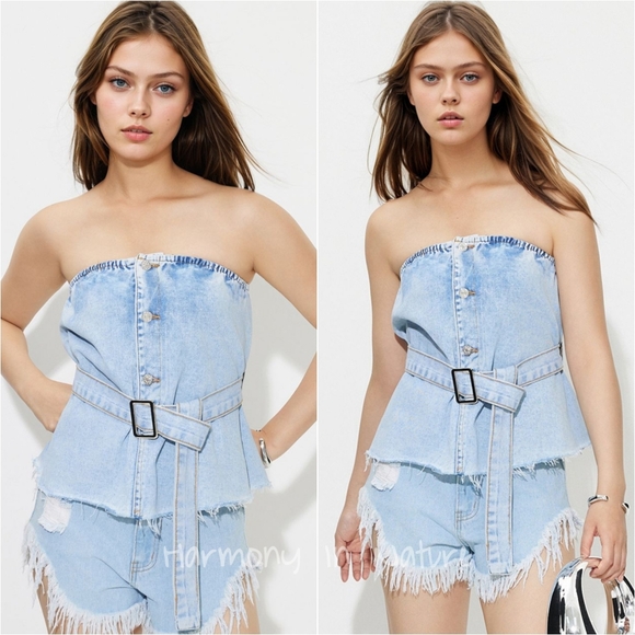 Raw Appeal Denim Tube Top - Light Wash - Picture 1 of 9